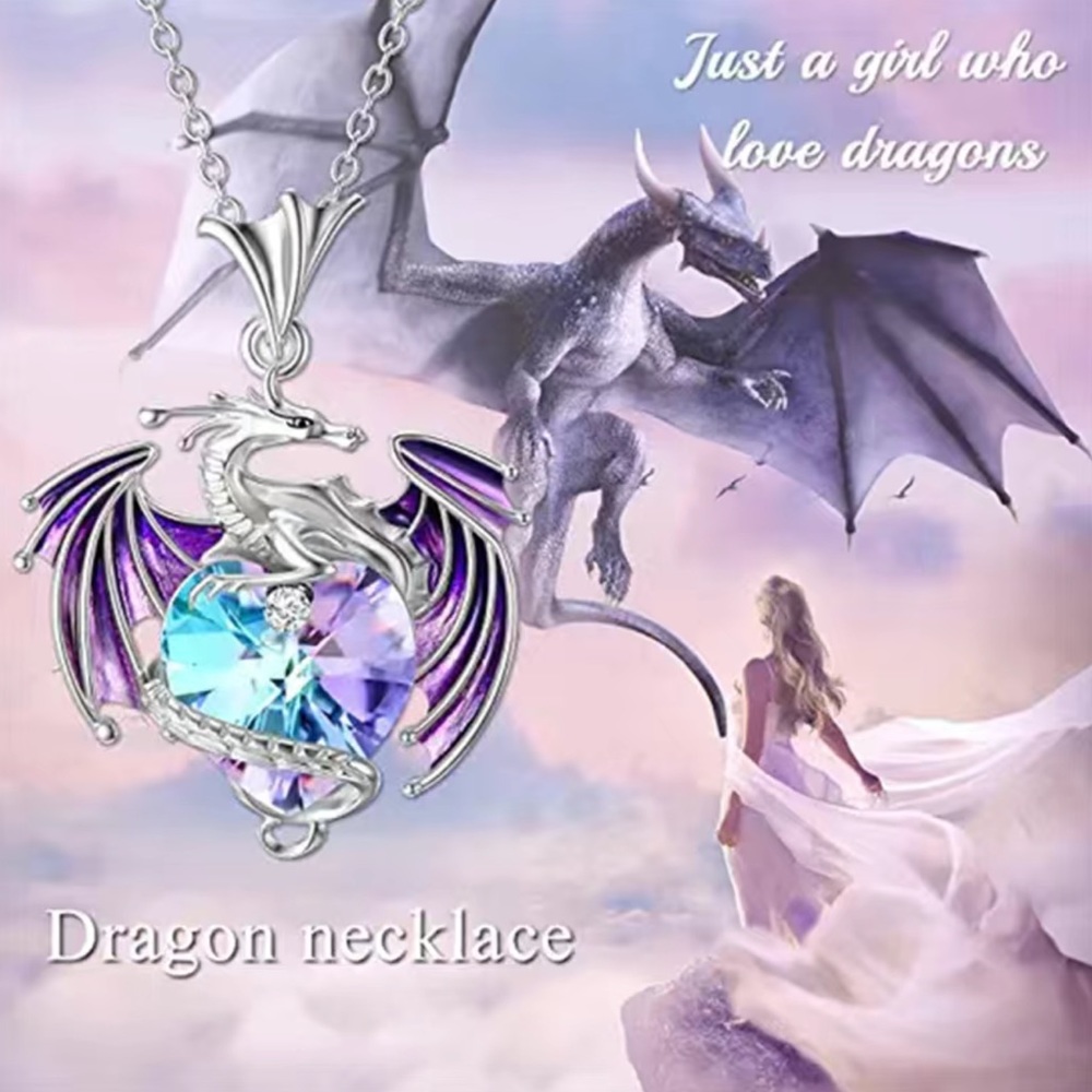 Colorful Dragon Rhinestone Pendant Necklace (Purple)